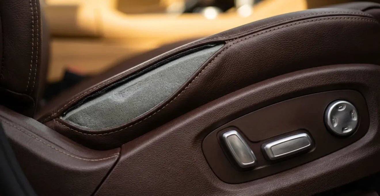 Sièges captain en position zéro gravité dans véhicule de luxe avec détails de cuir et mécanismes de réglage