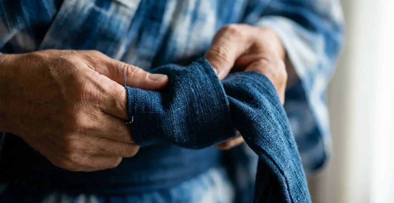 Gros plan sur les mains ajustant le nœud d'un obi de yukata traditionnel