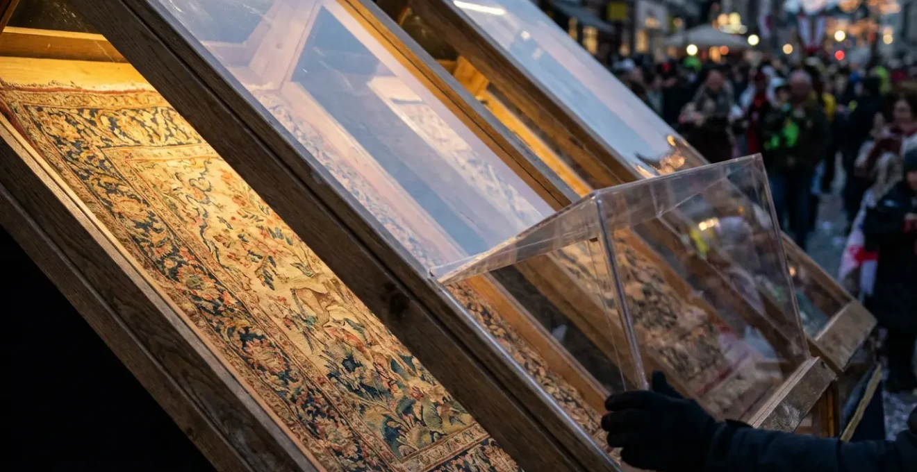 Gros plan sur les détails ornementaux et textiles d'un char de procession japonais