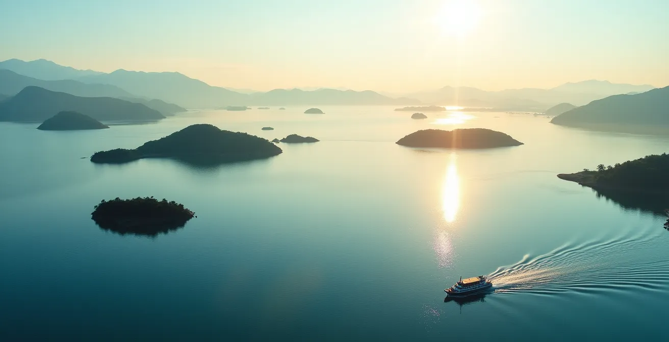 Vue panoramique des îles d'art de Setouchi dans la mer intérieure du Japon