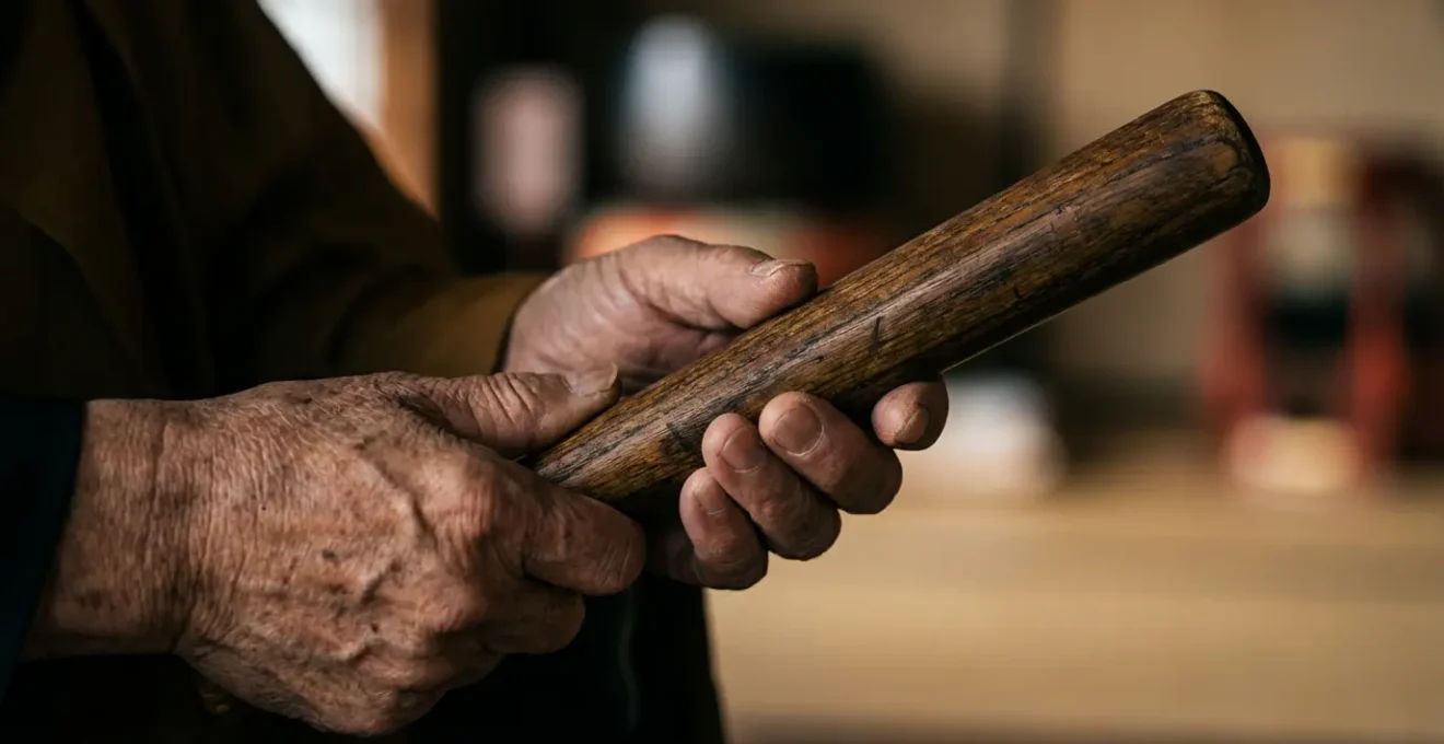 Moine zen tenant le bâton kyōsaku dans une posture méditative